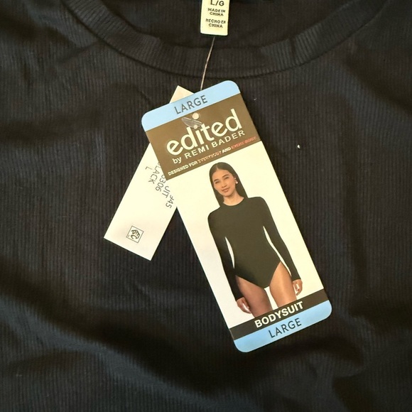 Edited by Remi Bader Ribbed Black Long Sleeve Crew Neck Bodysuit Size L - Picture 3 of 3